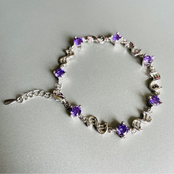 Amethyst CZ Sterling Silver Tennis Bracelet CHARMING - Picture 3 of 12